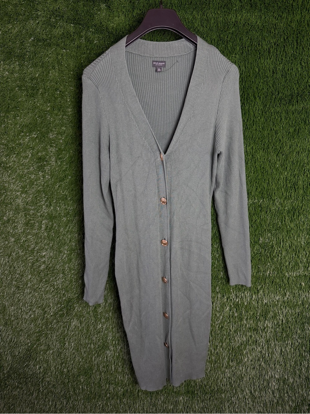 Worthington Long Ribbed Button-Front Cardigan - Sage Green